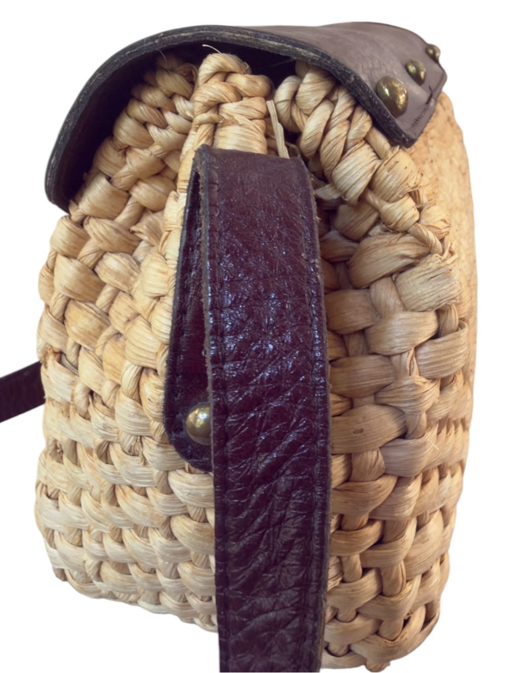 Etienne Aigner Vintage Woven Straw Crossbody Flap Bag Purse Oxblood Burgundy. - Picture 11 of 16